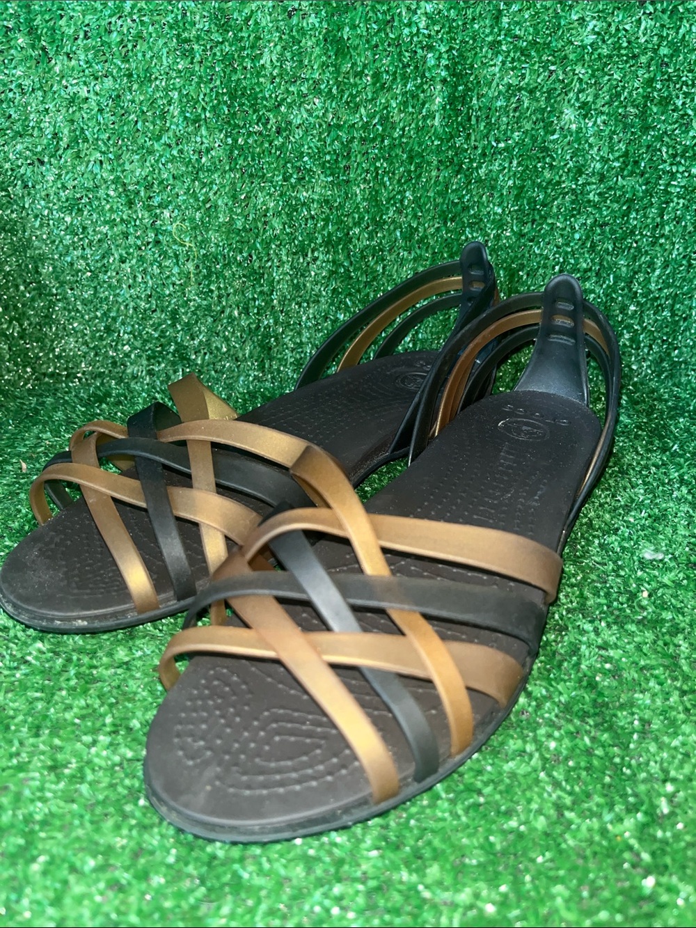 Crocs Huarache Jelly Strappy Brown Flat Sandals Womens 9